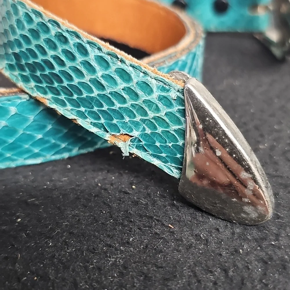 MY NEW YORK VINTAGE TEAL SNAKESKIN BELT BFPM-01-111